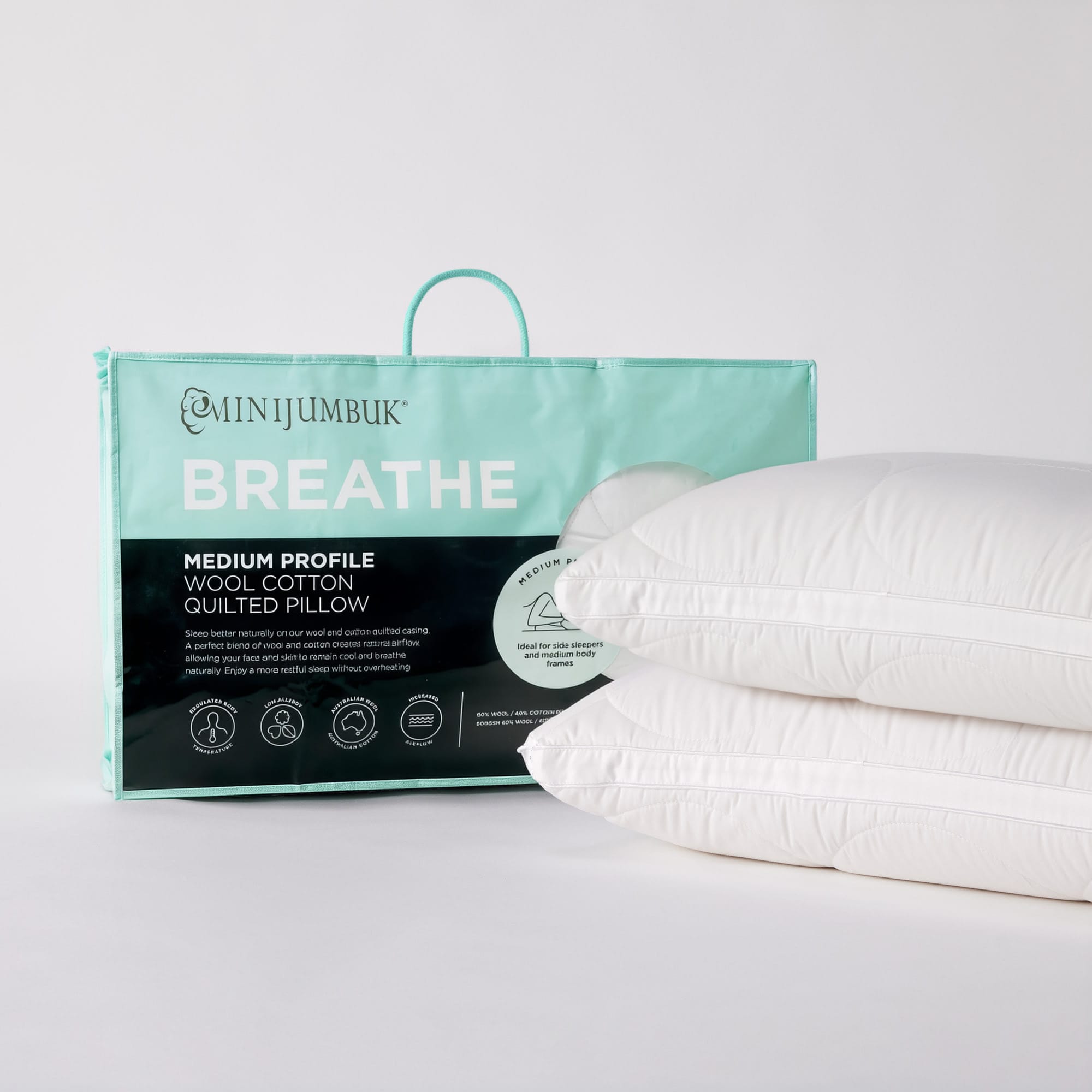 miniJumbuk breathe Medium Prodile Wool Cotton Quilted Pillow - Twin Pack - From $279.99