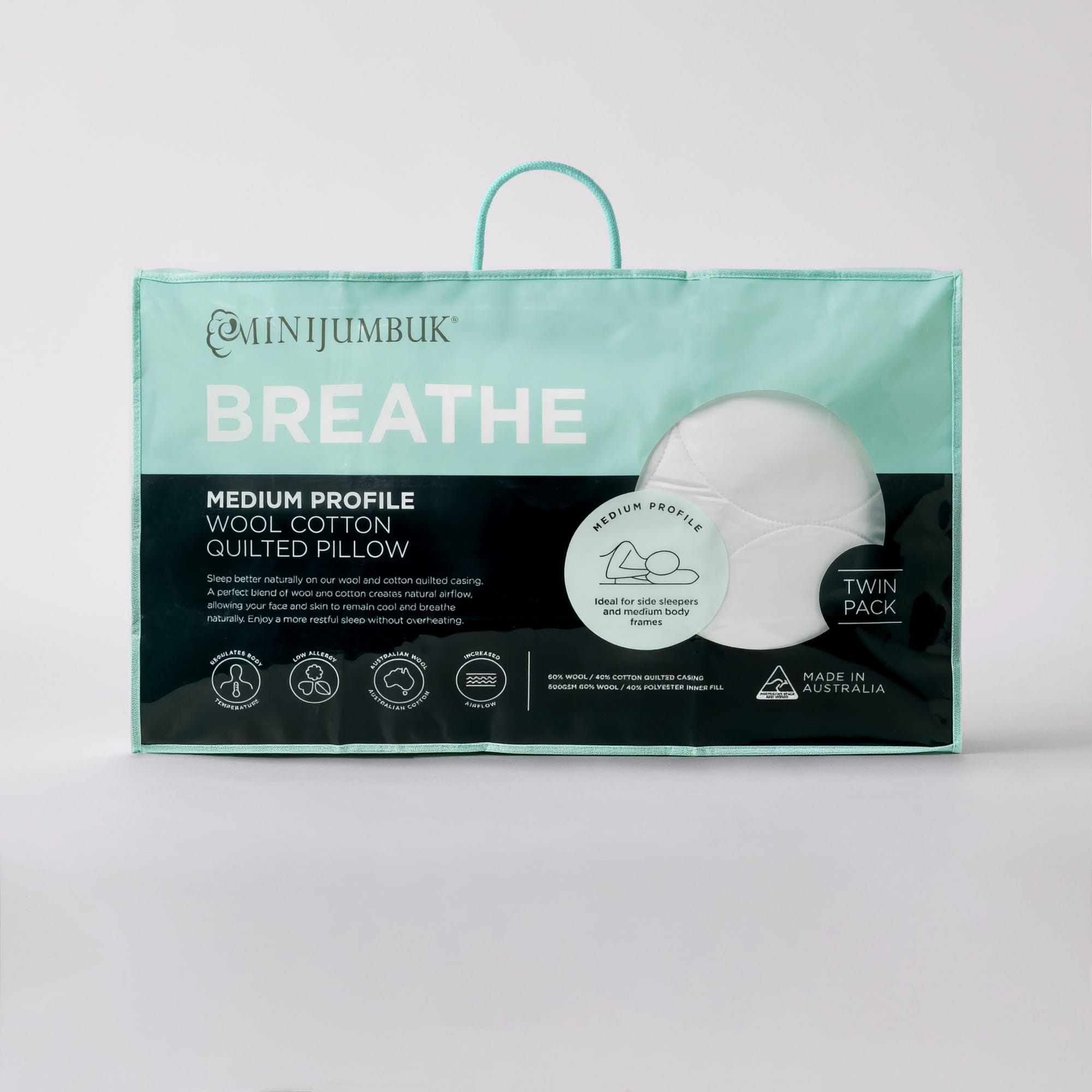 miniJumbuk breathe Medium Prodile Wool Cotton Quilted Pillow - Twin Pack - Thumbnail photo #4