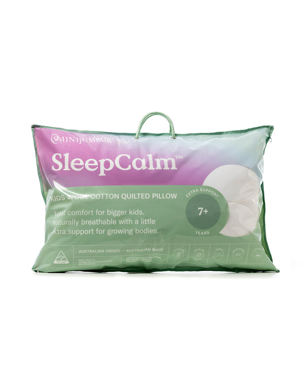 MiniJumbuk's SleepCalm™ Kids Wool Cotton Quilted Pillow, Australian Made  Kids Pillows